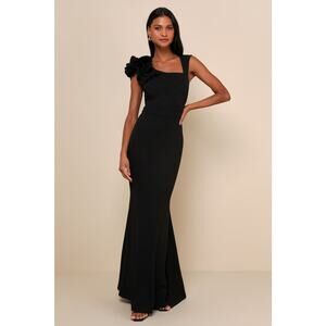 NWT Lulus Lucette Black Sleeveless Ruffled Mermaid Maxi Dress Gala Banquet Sz M